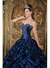 Navy Blue Ball Gown Sweetheart Floor-length Pick-ups Taffeta Quinceanera Dress