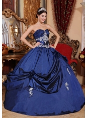 Navy Blue Ball Gown Sweetheart Floor-length Satin Appliques Quinceanera Dress