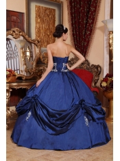 Navy Blue Ball Gown Sweetheart Floor-length Satin Appliques Quinceanera Dress