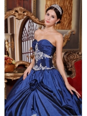 Navy Blue Ball Gown Sweetheart Floor-length Satin Appliques Quinceanera Dress