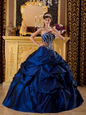 Navy Blue Ball Gown Sweetheart Floor-length Taffeta Appliques Quinceanera Dress