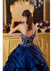 Navy Blue Ball Gown Sweetheart Floor-length Taffeta Appliques Quinceanera Dress