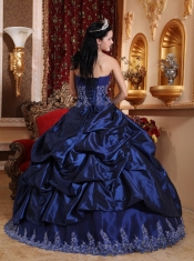 Navy Blue Ball Gown Sweetheart Floor-length Taffeta Appliques Quinceanera Dress