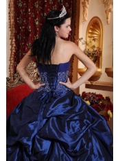 Navy Blue Ball Gown Sweetheart Floor-length Taffeta Appliques Quinceanera Dress