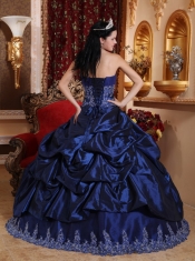 Navy Blue Ball Gown Sweetheart Floor-length Taffeta Appliques Quinceanera Dress