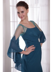 Navy Blue Column / Sheath Square Brush Train Chiffon Prom Dress