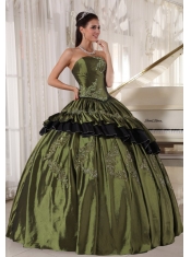 Olive Ball Gown Strapless Floor-length Taffeta Beading Quinceanera Dress