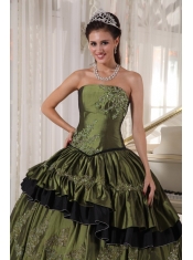 Olive Ball Gown Strapless Floor-length Taffeta Beading Quinceanera Dress