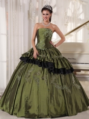 Olive Ball Gown Strapless Floor-length Taffeta Beading Quinceanera Dress