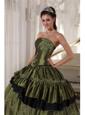 Olive Ball Gown Strapless Floor-length Taffeta Beading Quinceanera Dress