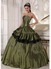 Olive Ball Gown Strapless Floor-length Taffeta Beading Quinceanera Dress