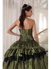 Olive Ball Gown Strapless Floor-length Taffeta Beading Quinceanera Dress