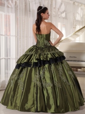Olive Ball Gown Strapless Floor-length Taffeta Beading Quinceanera Dress