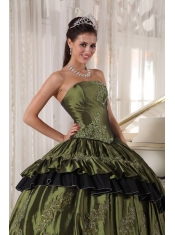 Olive Ball Gown Strapless Floor-length Taffeta Beading Quinceanera Dress