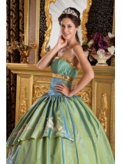 Olive Green Ball Gown Strapless Floor-length Taffeta and Organza Appliques Quinceanera Dress