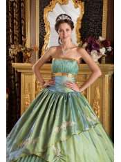 Olive Green Ball Gown Strapless Floor-length Taffeta and Organza Appliques Quinceanera Dress