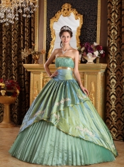 Olive Green Ball Gown Strapless Floor-length Taffeta and Organza Appliques Quinceanera Dress