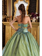 Olive Green Ball Gown Strapless Floor-length Taffeta and Organza Appliques Quinceanera Dress
