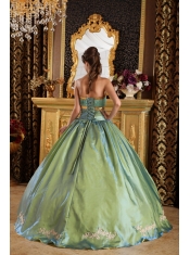 Olive Green Ball Gown Strapless Floor-length Taffeta and Organza Appliques Quinceanera Dress