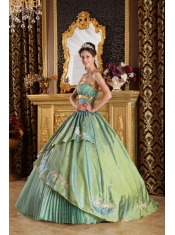 Olive Green Ball Gown Strapless Floor-length Taffeta and Organza Appliques Quinceanera Dress
