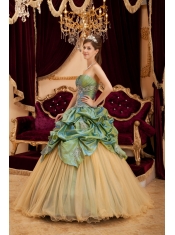 Olive Green Ball Gown Strapless Floor-length Taffeta and Tulle Beading Quinceanera Dress