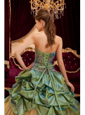 Olive Green Ball Gown Strapless Floor-length Taffeta and Tulle Beading Quinceanera Dress