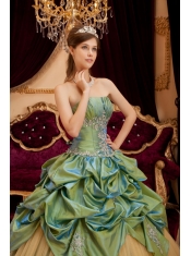 Olive Green Ball Gown Strapless Floor-length Taffeta and Tulle Beading Quinceanera Dress