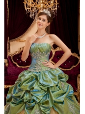 Olive Green Ball Gown Strapless Floor-length Taffeta and Tulle Beading Quinceanera Dress
