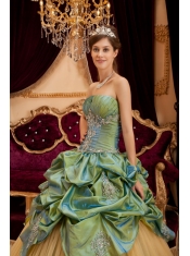 Olive Green Ball Gown Strapless Floor-length Taffeta and Tulle Beading Quinceanera Dress