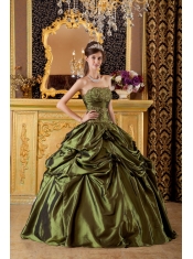 Olive Green Ball Gown Strapless Floor-length Taffeta Appliques  Quinceanera Dress