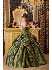 Olive Green Ball Gown Strapless Floor-length Taffeta Appliques  Quinceanera Dress