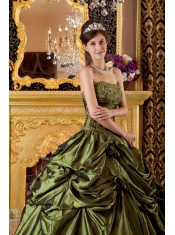 Olive Green Ball Gown Strapless Floor-length Taffeta Appliques  Quinceanera Dress