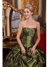 Olive Green Ball Gown Strapless Floor-length Taffeta Beading Quinceanera Dress