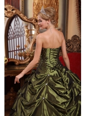 Olive Green Ball Gown Strapless Floor-length Taffeta Beading Quinceanera Dress