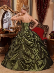 Olive Green Ball Gown Strapless Floor-length Taffeta Beading Quinceanera Dress