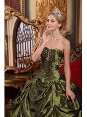 Olive Green Ball Gown Strapless Floor-length Taffeta Beading Quinceanera Dress