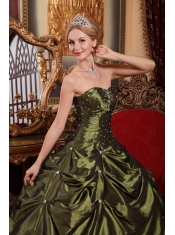 Olive Green Ball Gown Strapless Floor-length Taffeta Beading Quinceanera Dress