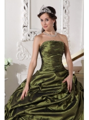 Olive Green Ball Gown Strapless Floor-length Taffeta Beading Quinceanera Dress