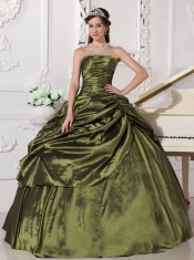 Olive Green Ball Gown Strapless Floor-length Taffeta Beading Quinceanera Dress