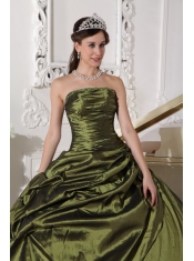 Olive Green Ball Gown Strapless Floor-length Taffeta Beading Quinceanera Dress