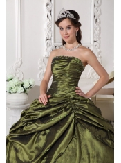 Olive Green Ball Gown Strapless Floor-length Taffeta Beading Quinceanera Dress