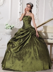 Olive Green Ball Gown Strapless Floor-length Taffeta Beading Quinceanera Dress