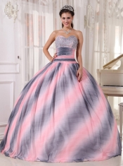Ombre Color Ball Gown Sweetheart Floor-length Chiffon Beading and Ruch Quinceanera Dress