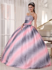 Ombre Color Ball Gown Sweetheart Floor-length Chiffon Beading and Ruch Quinceanera Dress