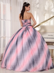 Ombre Color Ball Gown Sweetheart Floor-length Chiffon Beading and Ruch Quinceanera Dress