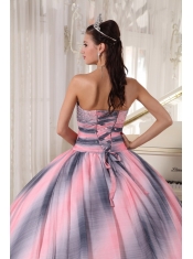 Ombre Color Ball Gown Sweetheart Floor-length Chiffon Beading and Ruch Quinceanera Dress