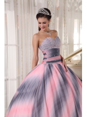 Ombre Color Ball Gown Sweetheart Floor-length Chiffon Beading and Ruch Quinceanera Dress