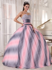 Ombre Color Ball Gown Sweetheart Floor-length Chiffon Beading and Ruch Quinceanera Dress