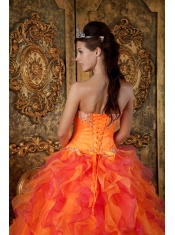 Orange A-Line / Princess Sweetheart Floor-length Ruffles Organza Quinceanera Dress