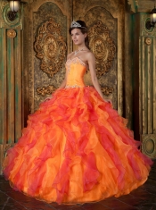 Orange A-Line / Princess Sweetheart Floor-length Ruffles Organza Quinceanera Dress